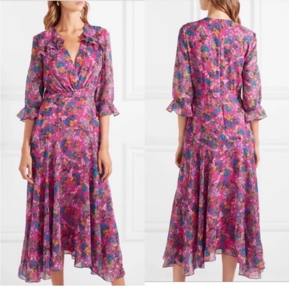 SALONI Edith Floral Silk Midi Dress